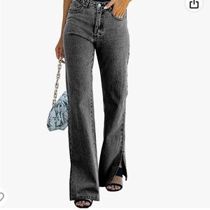 Sidefeel Women Mid Rise Distressed Flare Wide Leg Jeans Black/grey  Denim Pants